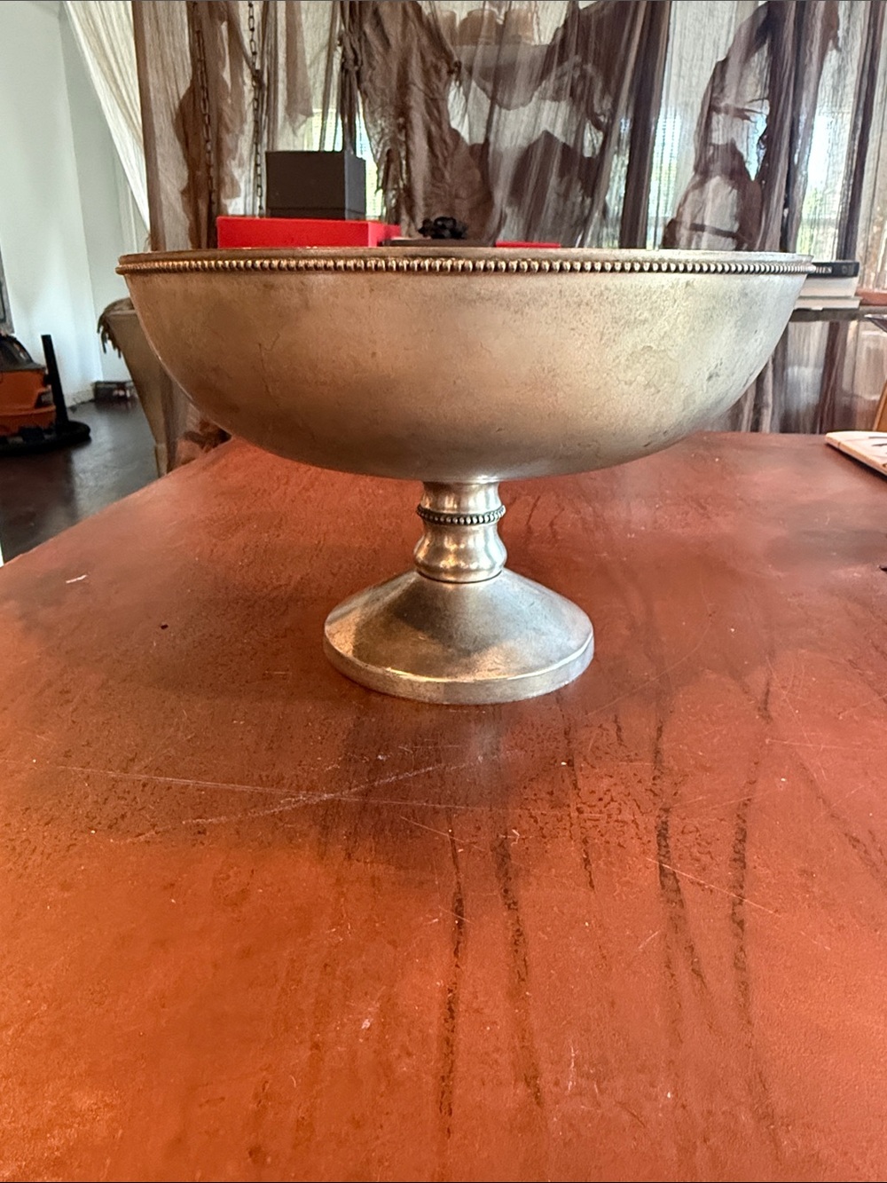 Vintage   silver Pedestal Bowl with beaded trim